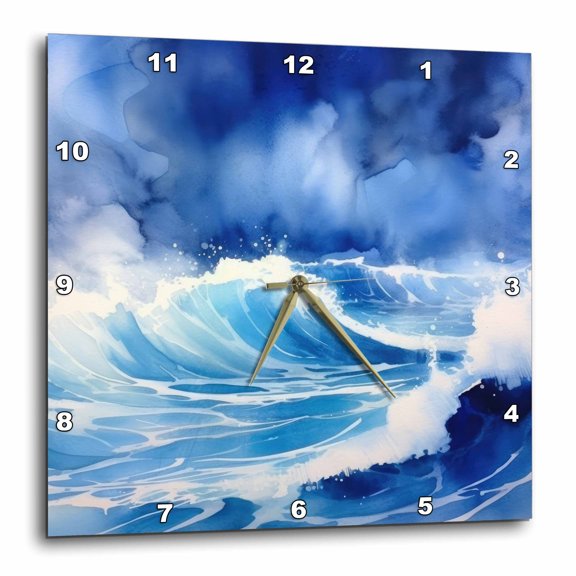 3drose, Modern Blue Image of Watercolor Ocean Wave Background, 15x15 Wall Clock