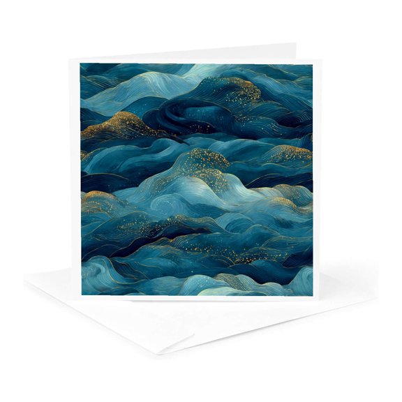 3drose, Modern Blue and Aqua Green Ocean Waves, 1 Greeting Card with Envelope