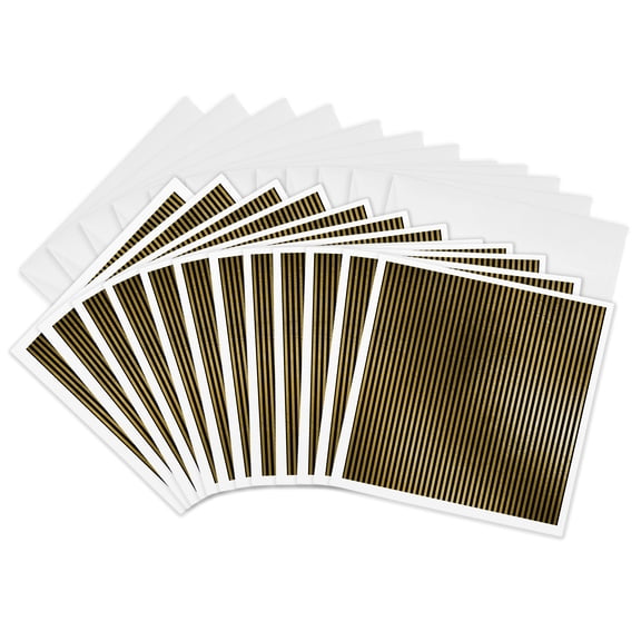 3drose, Modern Faux Gold and Black Vertical Stripes Pattern, 12 Greeting Cards with Envelopes