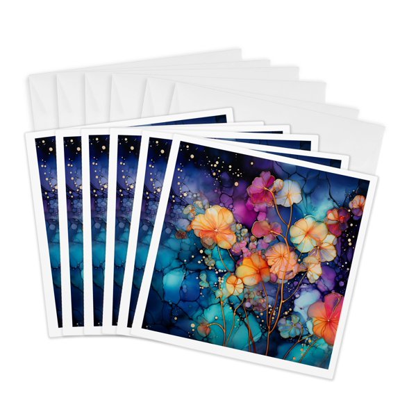 3drose, Modern Ink Wash Flower Background, 6 Greeting Cards with Envelopes