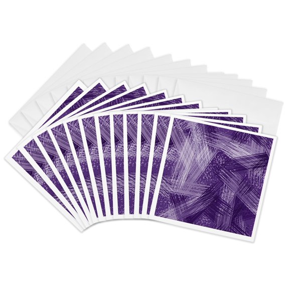 3drose, Modern Purple Cross Hatch Brush Strokes Pattern, 12 Greeting Cards with Envelopes