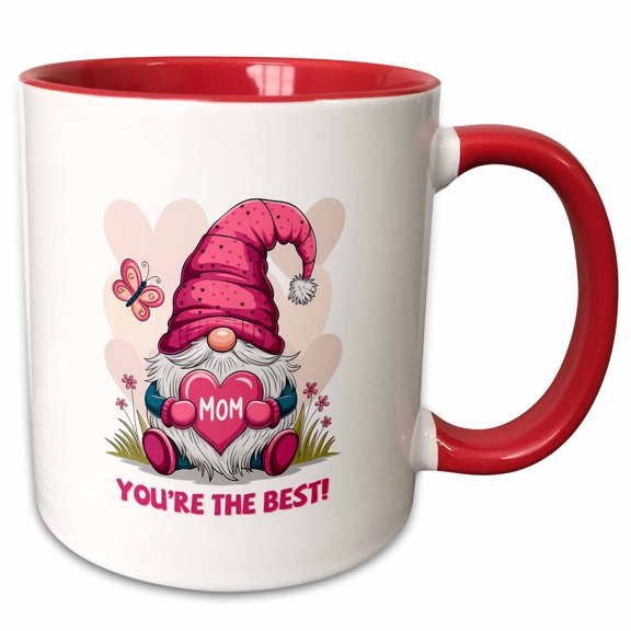 3drose, Mom, You Are the Best Says Funny Gnome. Mothers Day Gifts, Greetings, 11oz Two-tone Red Mug