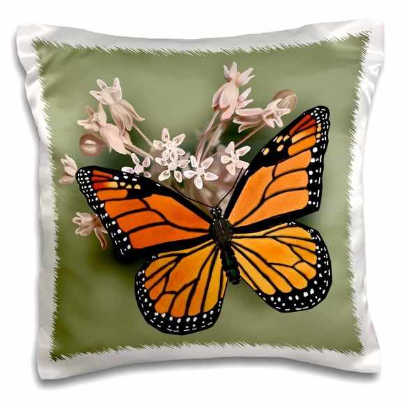 3drose, Monarch Butterfly and Pink Milkweed, 16x16 inch Pillow Case