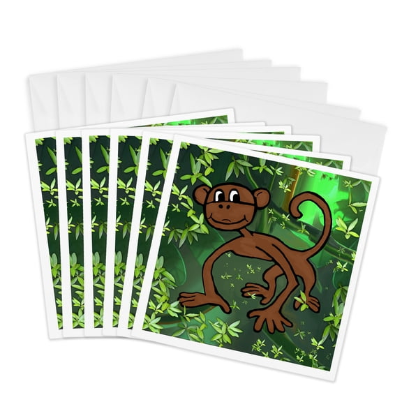 3drose, Monkey, 6 Greeting Cards with Envelopes