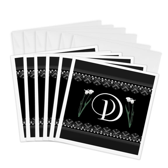 3drose, Monogram - D, 6 Greeting Cards with Envelopes