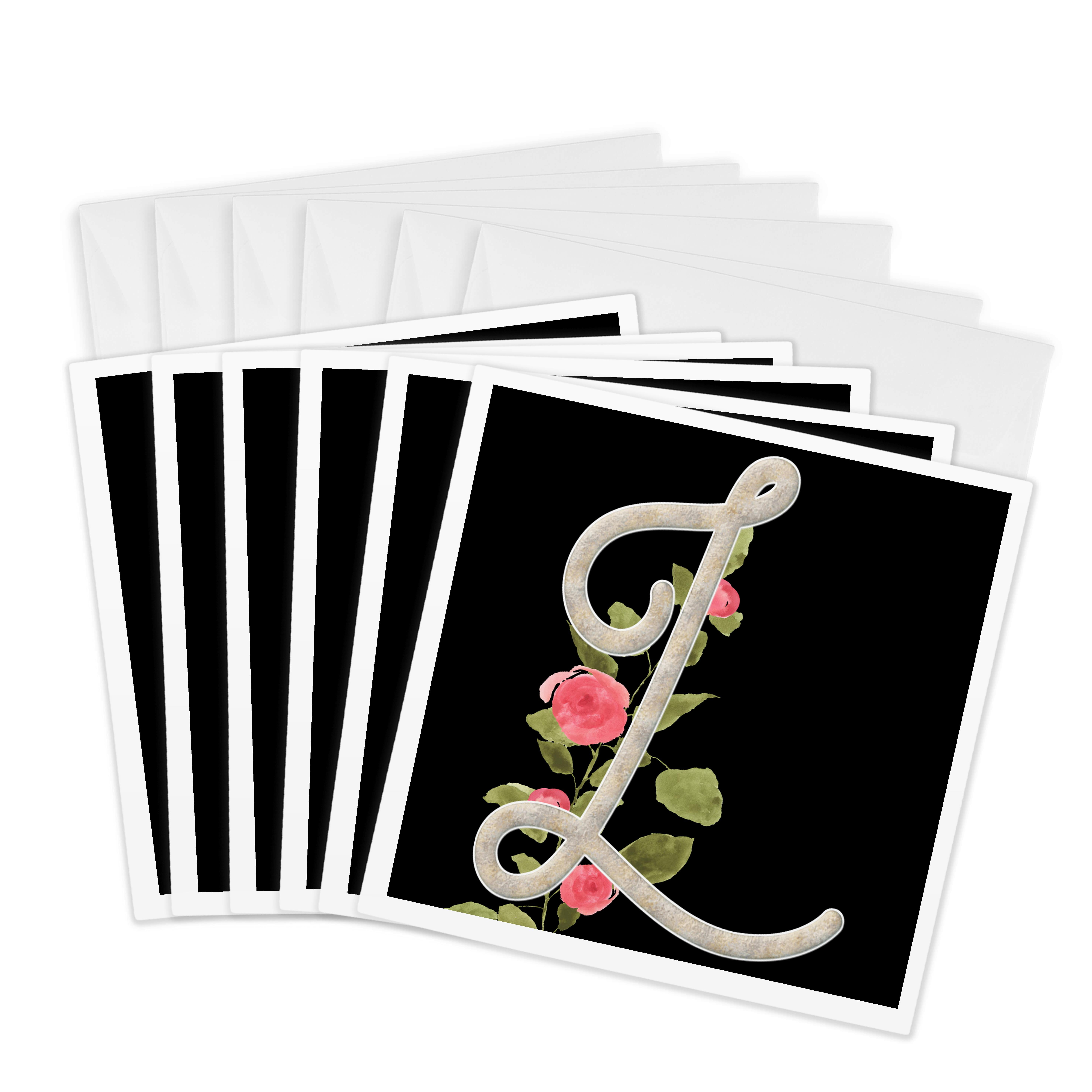3drose, Monogram Initial L with Pretty Pink Flowers, 6 Greeting Cards ...