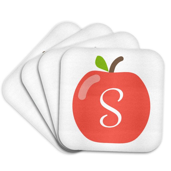 3drose, Monogram Letter S Inside a Red Apple on a White Background., Set of 4 Coasters - Soft