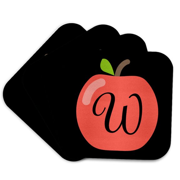 3drose, Monogram Letter W Inside a Red Apple on a Black Background., Set of 4 Coasters - Soft