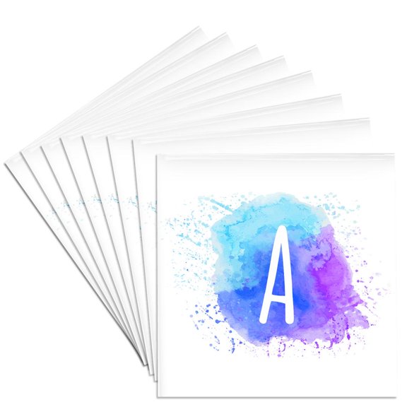 3drose, Monogram Letter a Inside a Teal, Blue, and Purple Paint Splash., Set of 8 Ceramic Tile Coasters