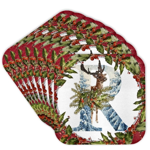 3drose, Monogram R Christmas Deer Buck Decorative Initial, Set of 8 Coasters - Cork
