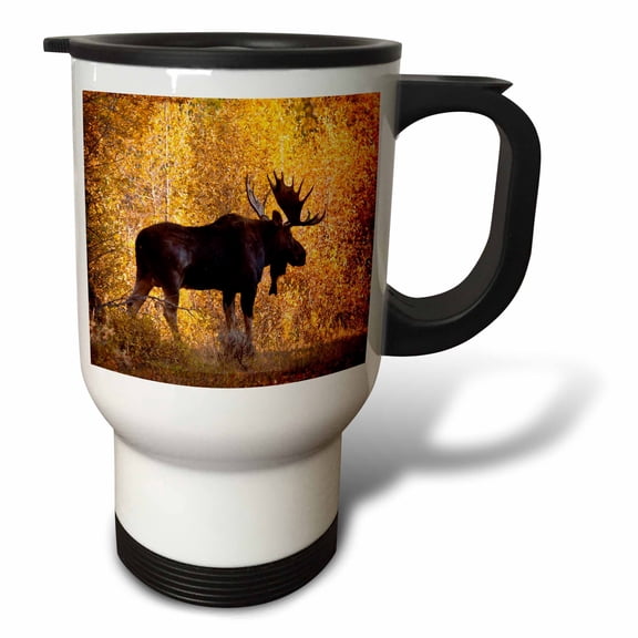 3drose, Moose Bull in Golden Willows., 14oz Stainless Steel Travel Mug