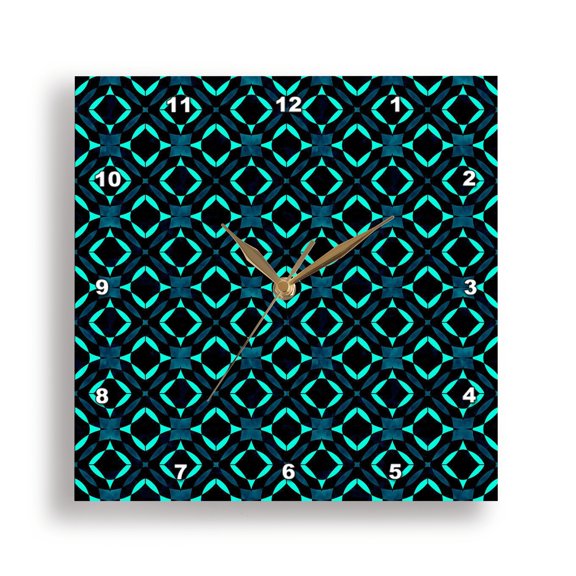 3drose, Moroccan Tile Pattern Blue Aqua on Black, 15x15 Wall Clock