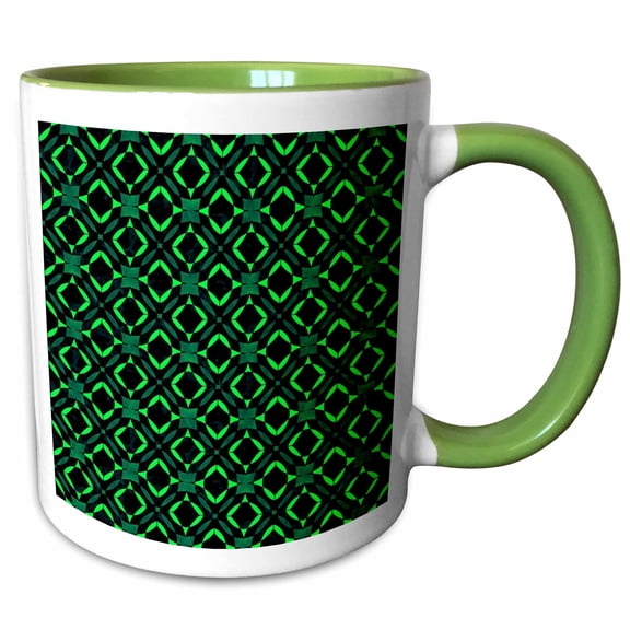 3drose, Moroccan Tile Pattern Jade Green on Black, 15oz Two-tone Green Mug