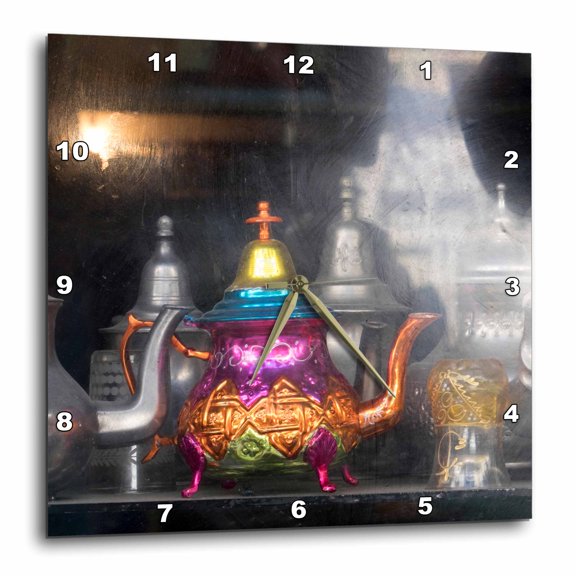 3drose, Morocco, Essaouira, Colorful Teapot., 13x13 Wall Clock
