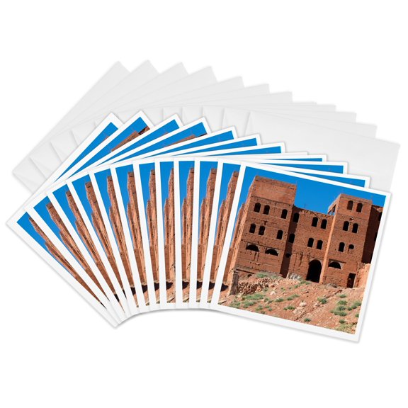 3drose, Morocco, Ouarzazate, Ait Benhaddou, Southern Moroccan Building., 12 Greeting Cards with Envelopes