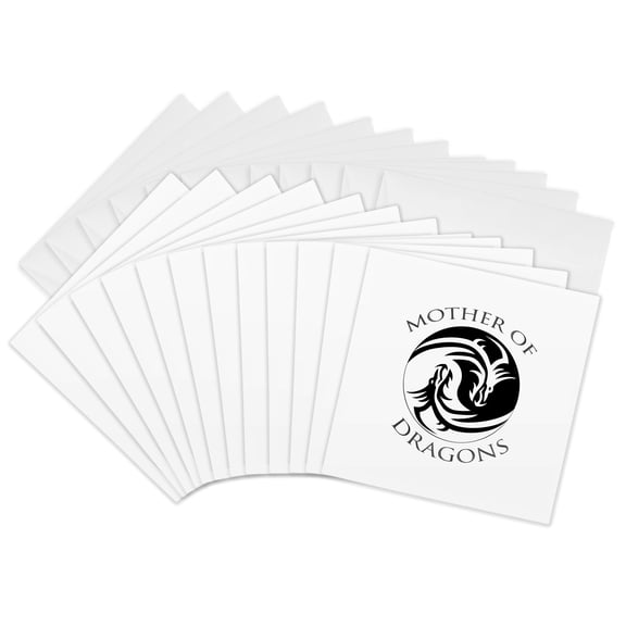 3drose, Mother of Dragon with Ying Yang of Dragons. Black Letters on White., 12 Greeting Cards with Envelopes