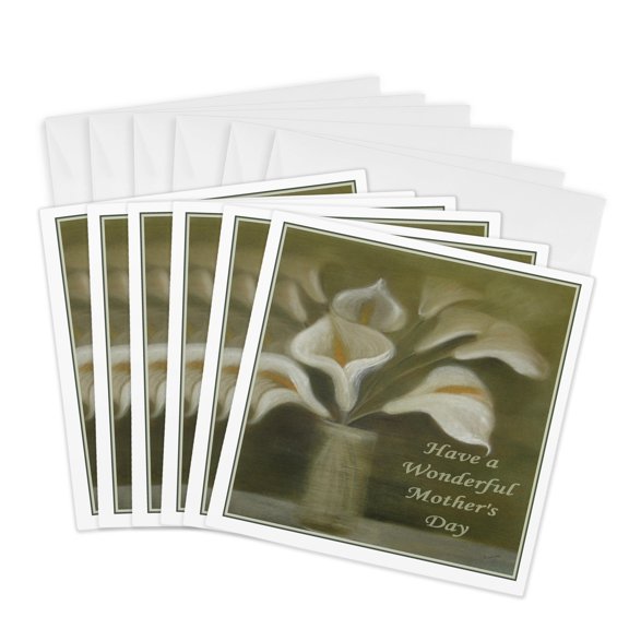 3drose, Mothers Day Wishes - Calla, Calla Lilies, Calla Lily, Callas, Easter Lily, Floral, Flower, 6 Greeting Cards with Envelopes