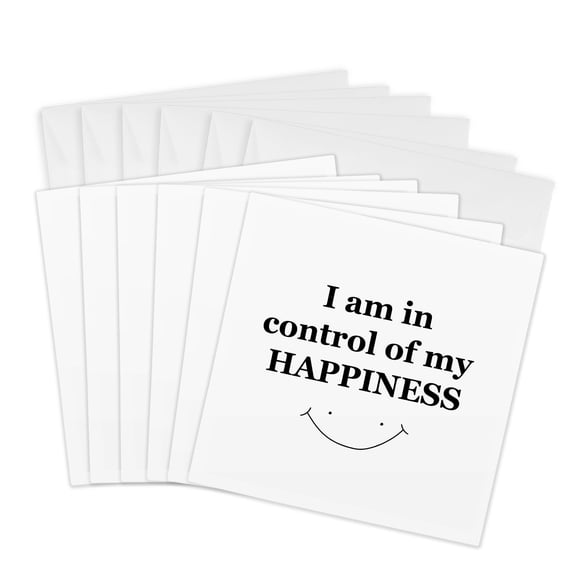 3drose, Motivational Quote I Am in Control of Happiness, 6 Greeting Cards with Envelopes