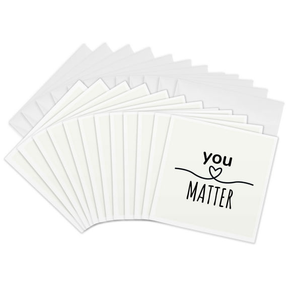 3drose, Motivational Quote You Matter with Heartstring, 12 Greeting Cards with Envelopes