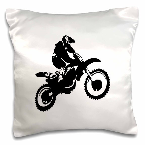 3drose, Moto X Dirt Bike Monotone Vector Art Black, 16x16 inch Pillow Case