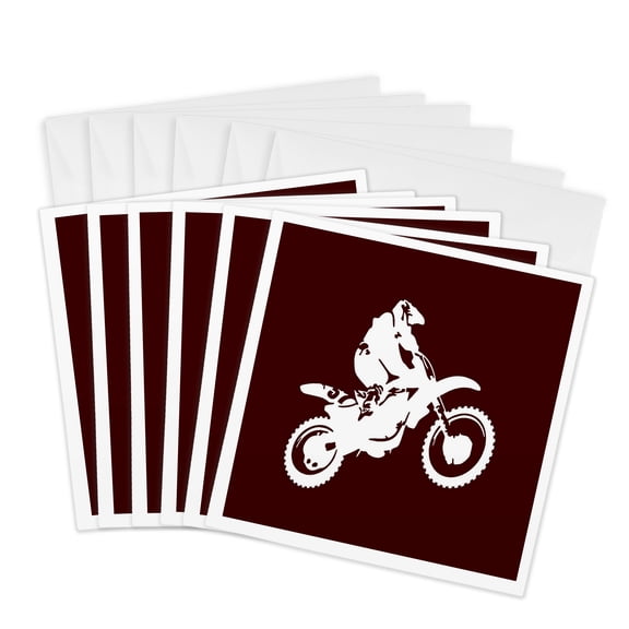 3drose, Moto X Dirt Bike Monotone Vector Art in White, 6 Greeting Cards with Envelopes