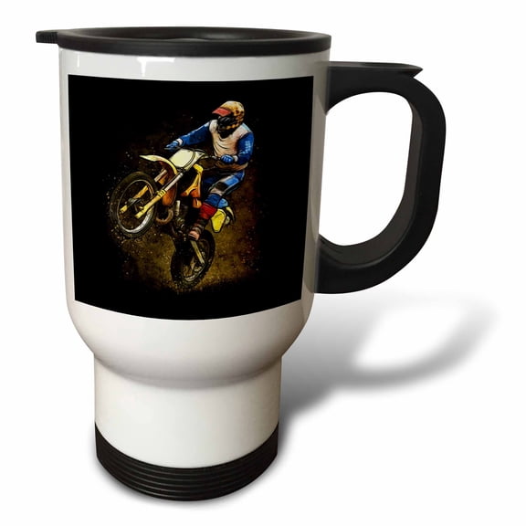 3drose, Motocross Dirtbike Dirty Sport Hobby Biker Offroad Extreme, 14oz Stainless Steel Travel Mug