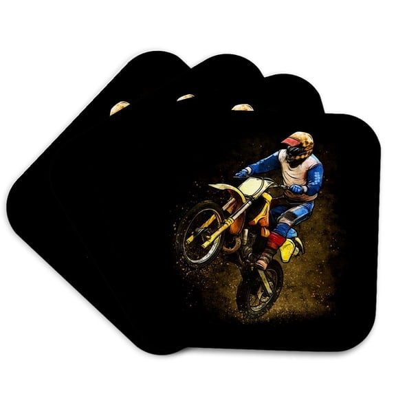 3drose, Motocross Dirtbike Dirty Sport Hobby Biker Offroad Extreme, Set of 4 Coasters - Soft