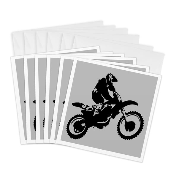 3drose, Motor X Dirt Bike Monotone Vector Art Black Design, 6 Greeting Cards with Envelopes