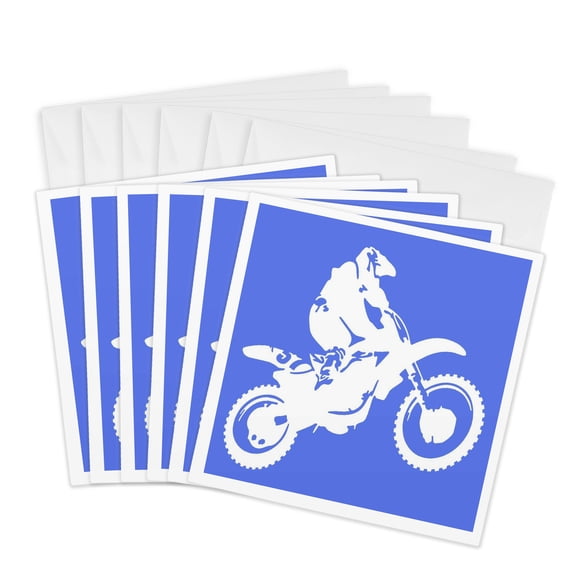 3drose, Motor X Dirt Bike Monotone Vector Art White Design, 6 Greeting Cards with Envelopes