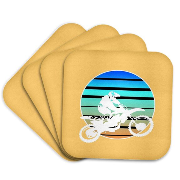 3drose, Motor X White Silhouette Dirt Bike Retro Sunset, Set of 4 Coasters - Cork