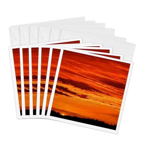 3drose, Mountain Ridge Flame Coloured Sunset Sky, 6 Greeting Cards with Envelopes