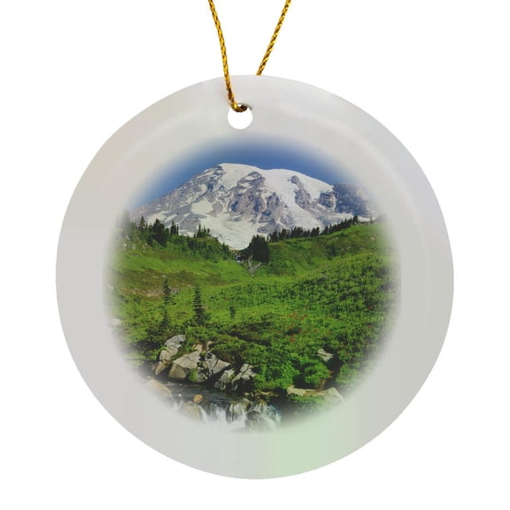 3drose, Mountain View, Mt Rainier, Washington, Usa - Us48 Mhe0009 - Michel Hersen, Circle Porcelain Ornament