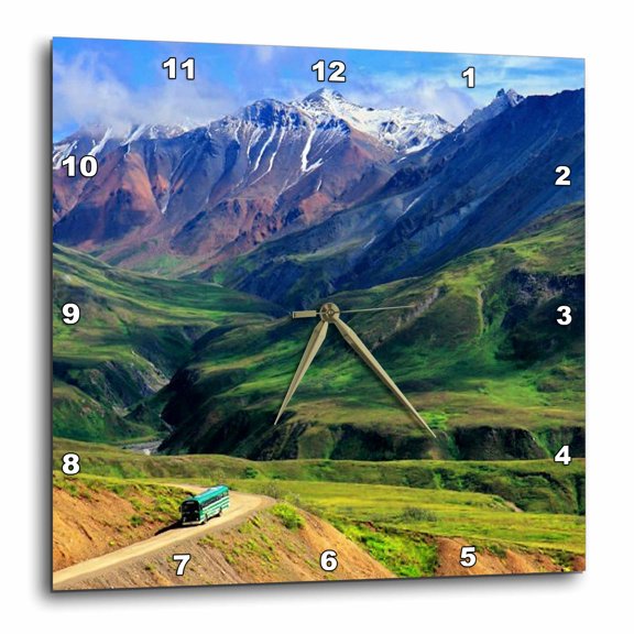 3drose, Mountain View and Tour Bus, 13x13 Wall Clock