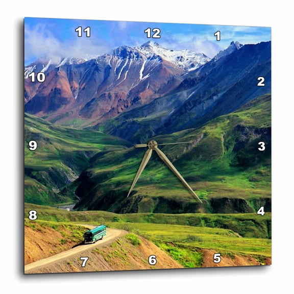 3drose, Mountain View and Tour Bus, 15x15 Wall Clock