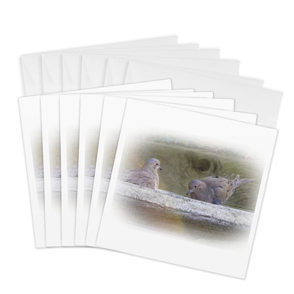 3drose, Mourning Doves in Birdbath, 6 Greeting Cards with Envelopes