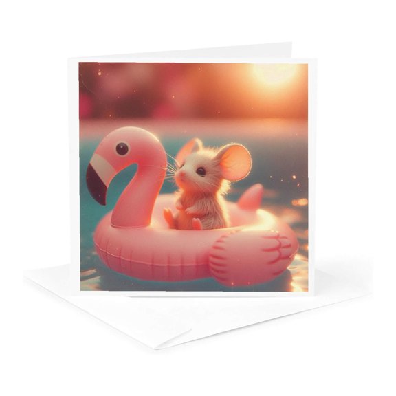 3drose, Mouse in a Pool Float, 1 Greeting Card with Envelope