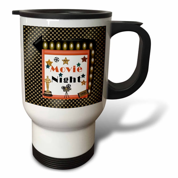 3drose, Movie Night, Lights, Camera, Action, Awards, Film, Ticket, and Stars, 14oz Stainless Steel Travel Mug