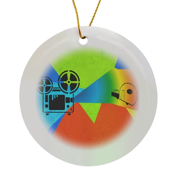 3drose, Movie Reel on Projector in Vivid Colors, Circle Porcelain Ornament