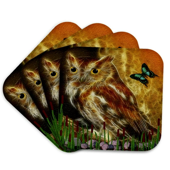 3drose, Mr Owl, Set of 4 Coasters - Cork