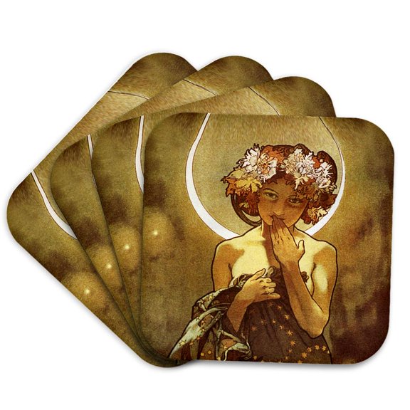 3drose, Mucha – Luna, Set of 4 Coasters - Cork
