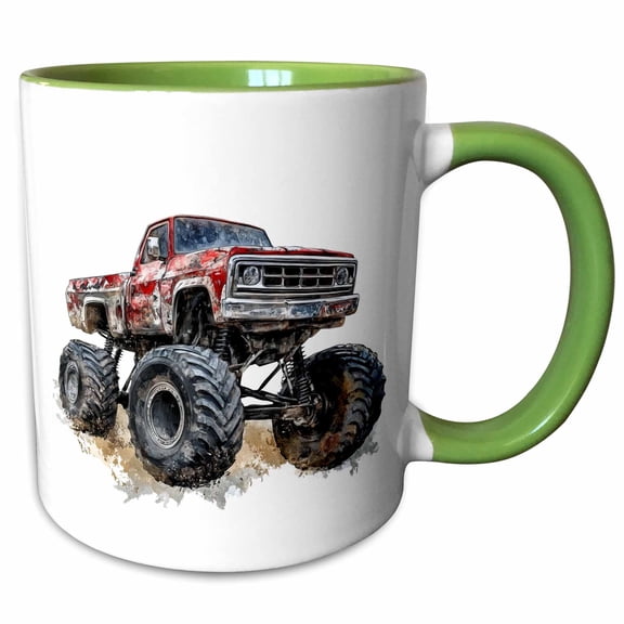 3drose, Muddy Monster Truck, 11oz Two-tone Green Mug