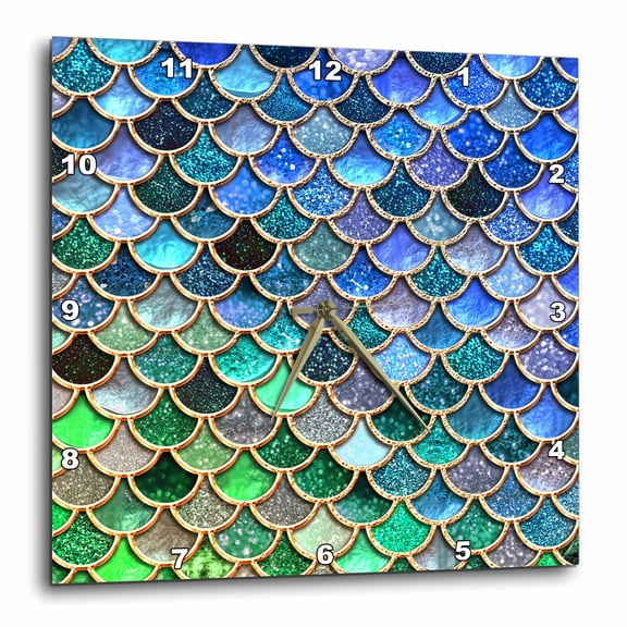 3drose, Multicolor Girly Trend Blue Elegant Mermaid Scales Glitter, 10x10 Wall Clock