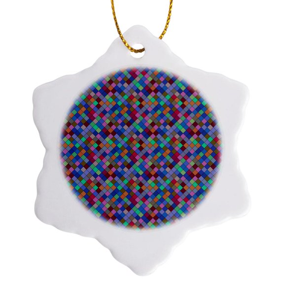 3drose, Multicolored Square Pattern Background - Abstract Vector Design, 3 inch Snowflake Porcelain Ornament
