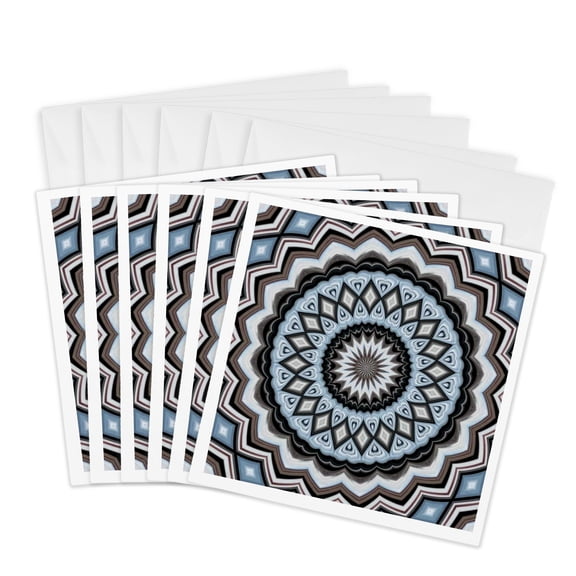 3drose, Multicolored Symmetrical Circle Pattern Blue Tones, 6 Greeting Cards with Envelopes