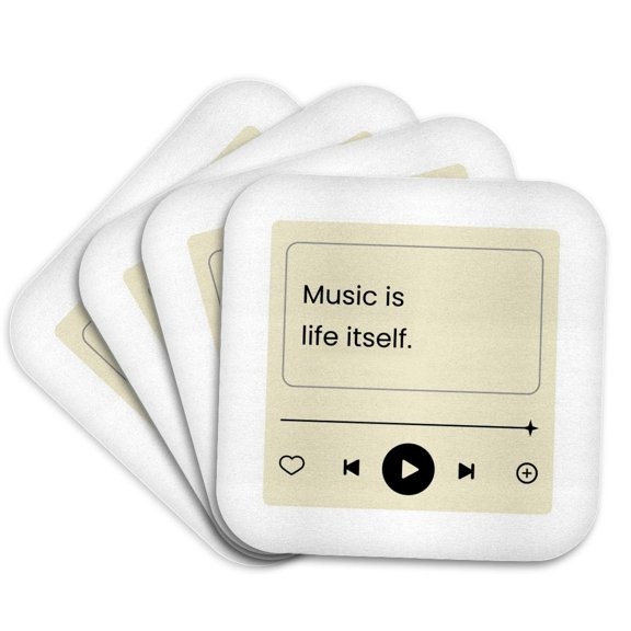 3drose, Music Is Life Itself Typography - Living Through Music Player Design, Set of 4 Coasters - Soft
