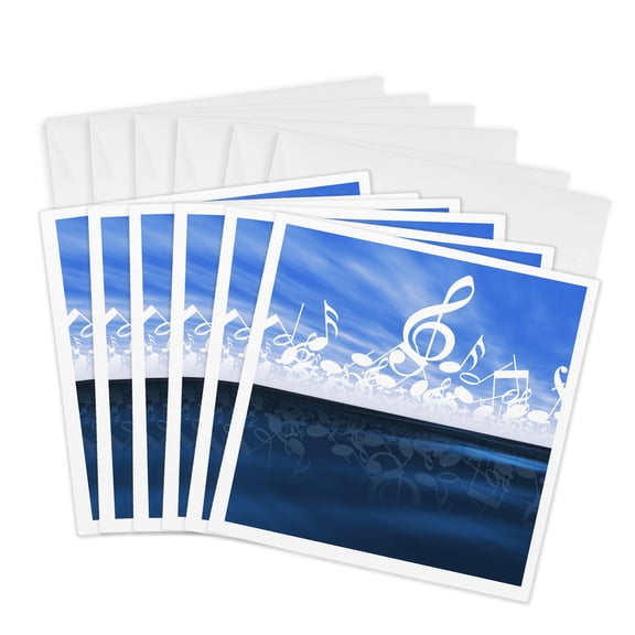 3drose, Music Notes as Clouds and Beautiful Accents Designer Original, 6 Greeting Cards with Envelopes