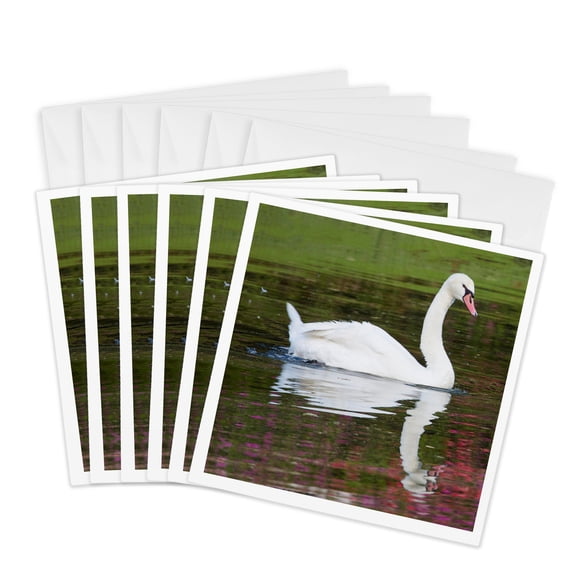 3drose, Mute Swan in Small Pond Reflection Springtime, South Carolina, 6 Greeting Cards with Envelopes