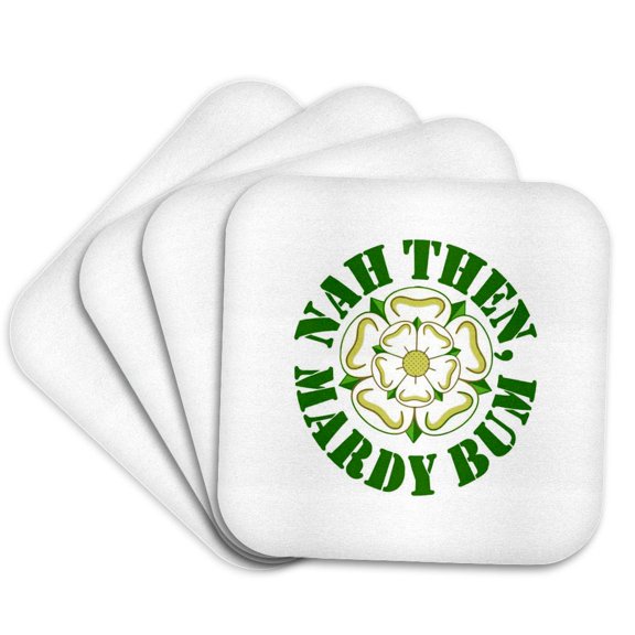 3drose, Nah Then Mardy Bum Yorkshire Slang Dialect Rose Green Text, Set of 4 Coasters - Soft