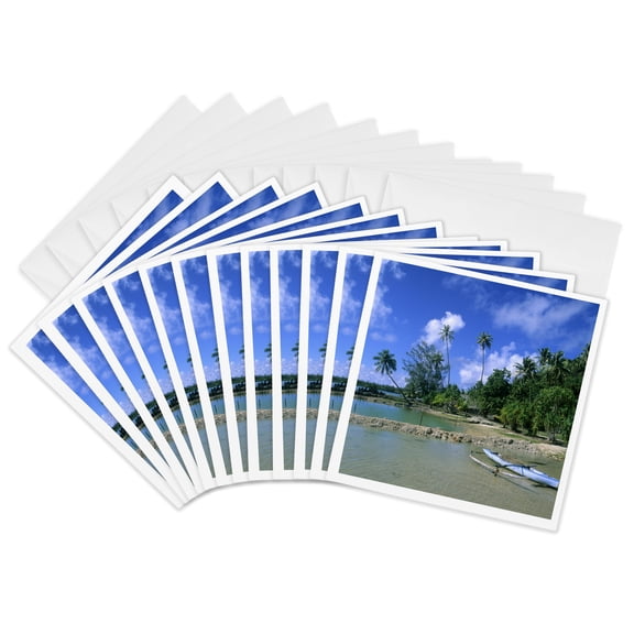 3drose, Native Boat, Beach, Tahiti, French Polynesia - Oc13 Bba0065 - Bill Bachmann, 12 Greeting Cards with Envelopes