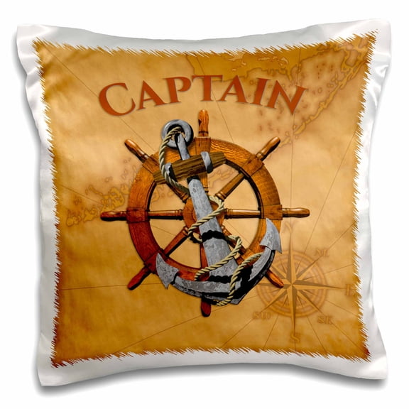 3drose, Nautical Ship Anchor and Helm on a Florida Keys Map for Captain., 16x16 inch Pillow Case